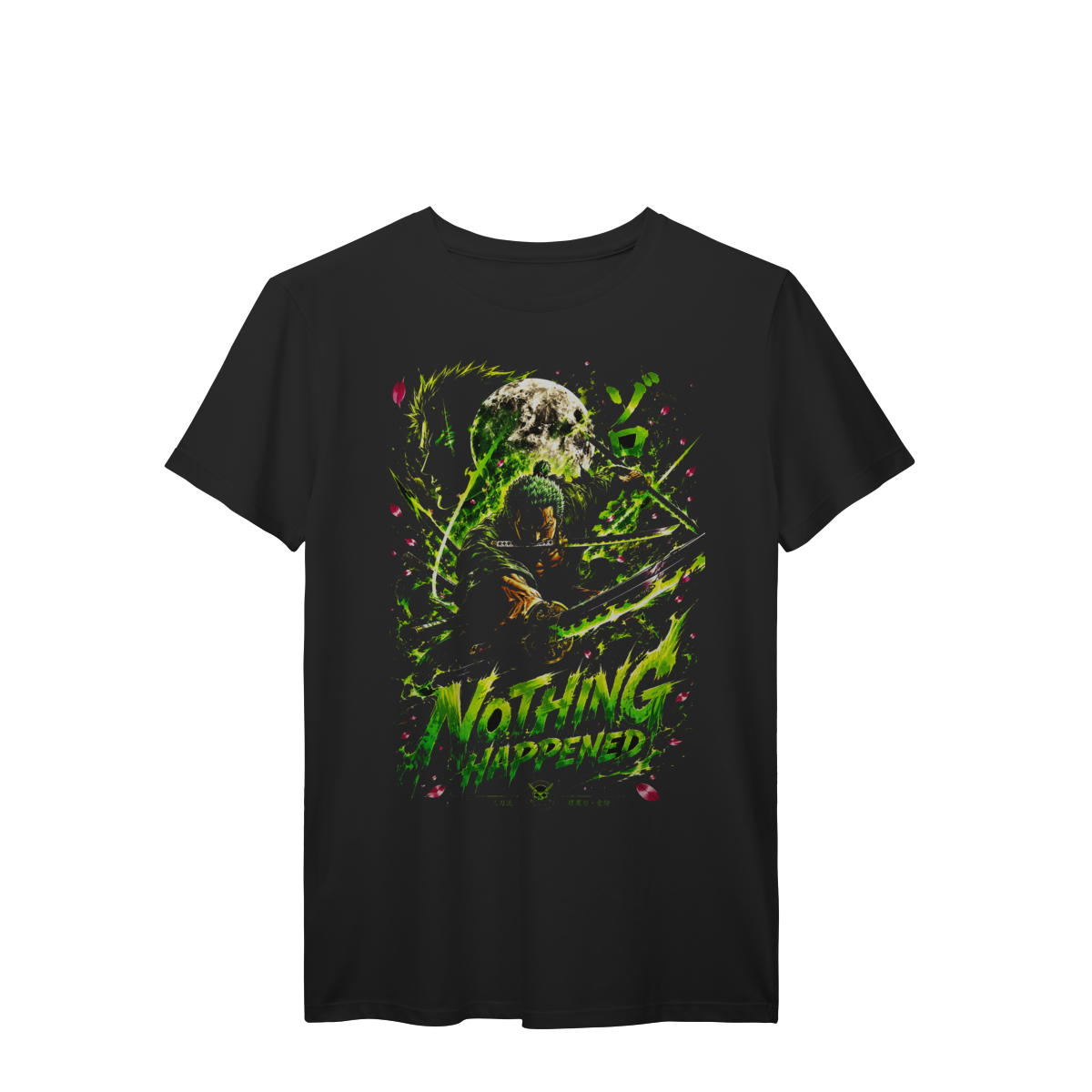 Camiseta Espadachim Lendário de Três Lâminas Aura Verde Anime Premium