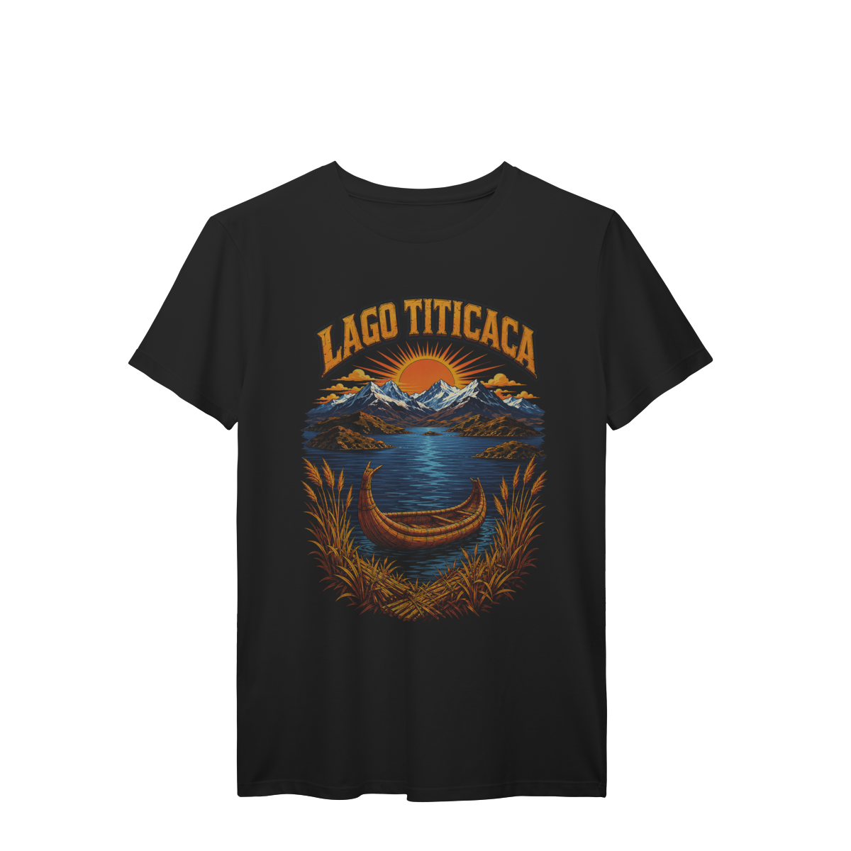 Camiseta Lago Titicaca Peru Bolívia Barco de Totora Vintage Premium