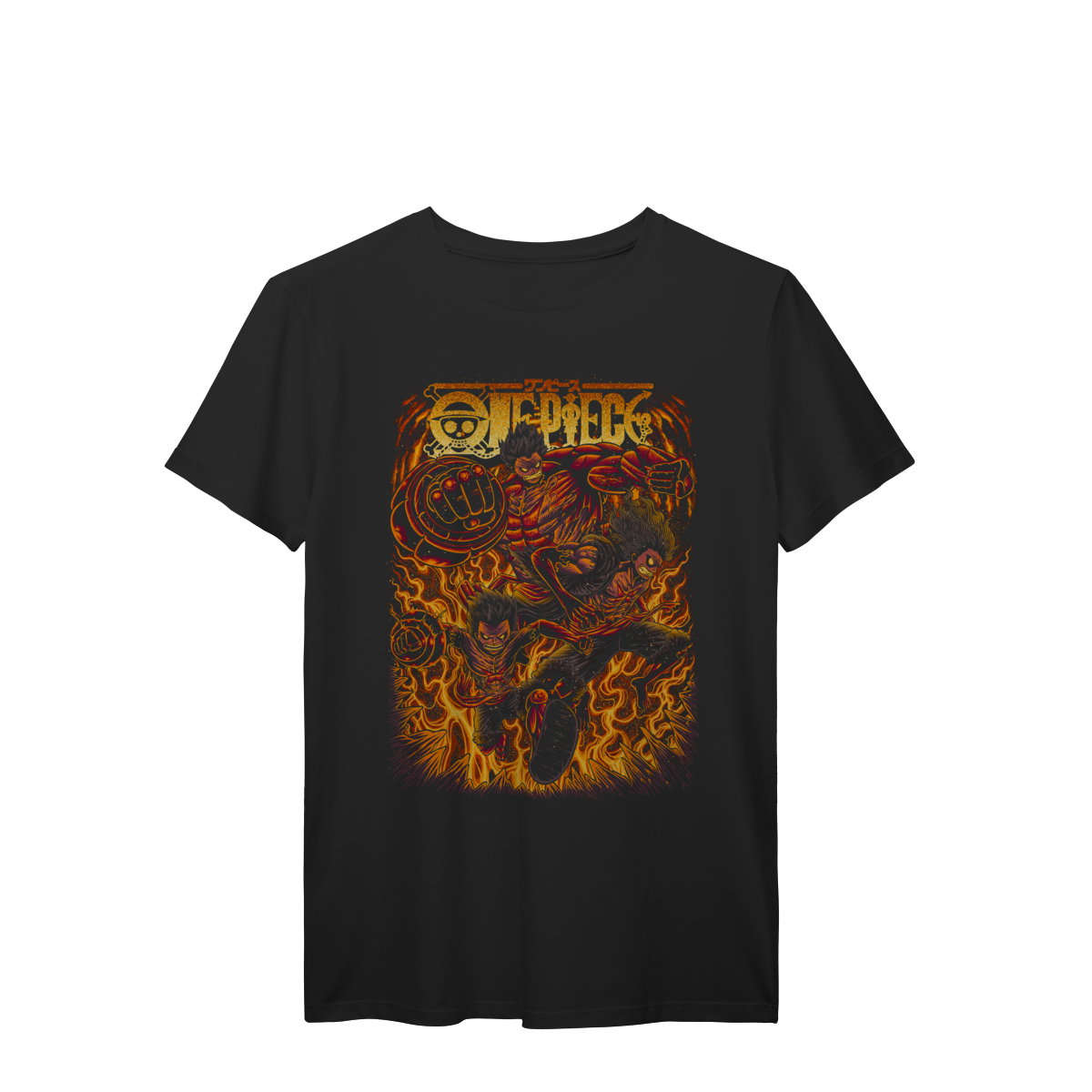 Camiseta Monkey D. Luffy Gear 4 Haki Chamas Premium