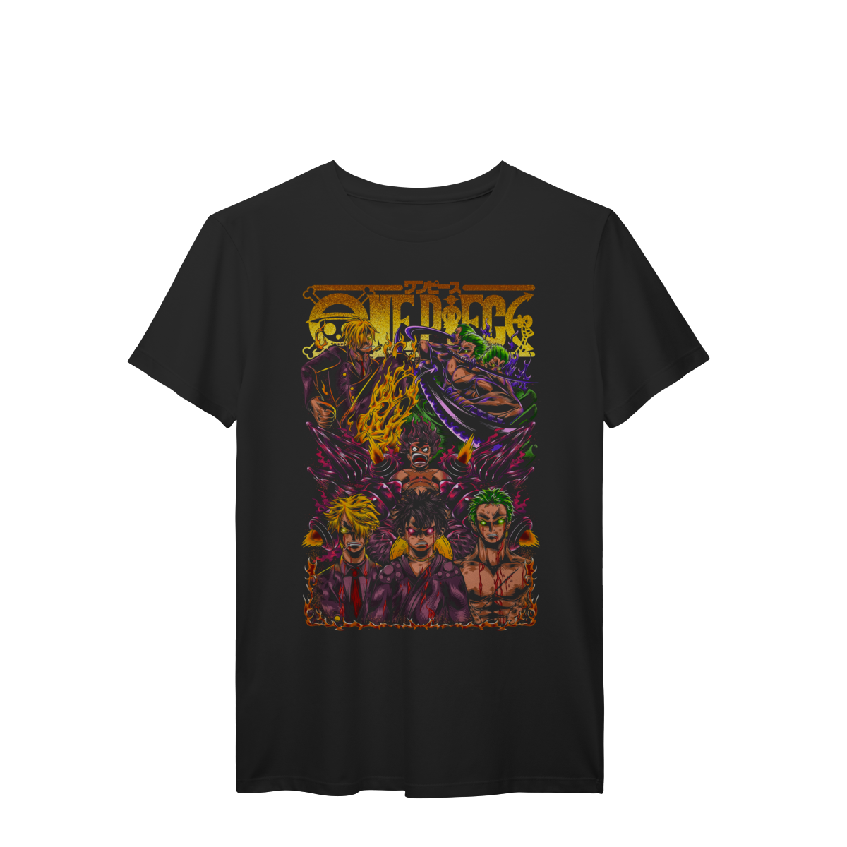 Camiseta Monster Trio Luffy Zoro Sanji Anime Premium
