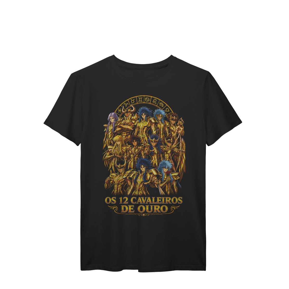 Camiseta Doze Guerreiros Dourados do Zodíaco Arte Celestial Premium