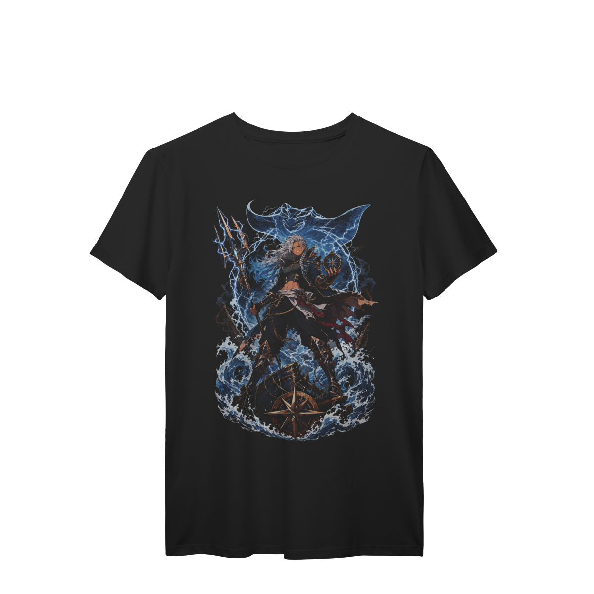 Camiseta Capitã da Tempestade Mar Elétrico com Arraia Marinho Premium