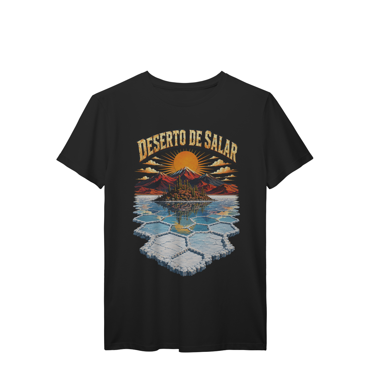 Camiseta Salar de Uyuni Bolívia Deserto de Sal com Cactos Vintage Premium