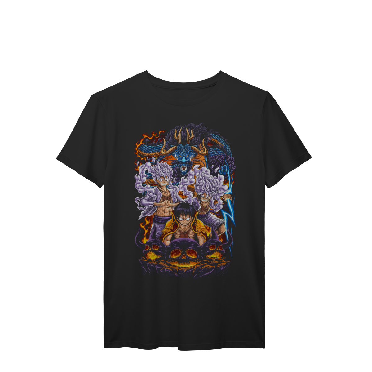 Camiseta Luffy Gear 5 vs Kaido Dragão Batalha de Wano Anime Premium