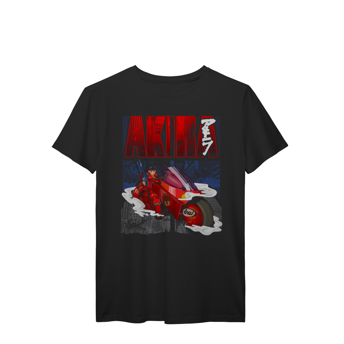 Camiseta Motociclista Futurista com Moto Vermelha Cyberpunk Premium