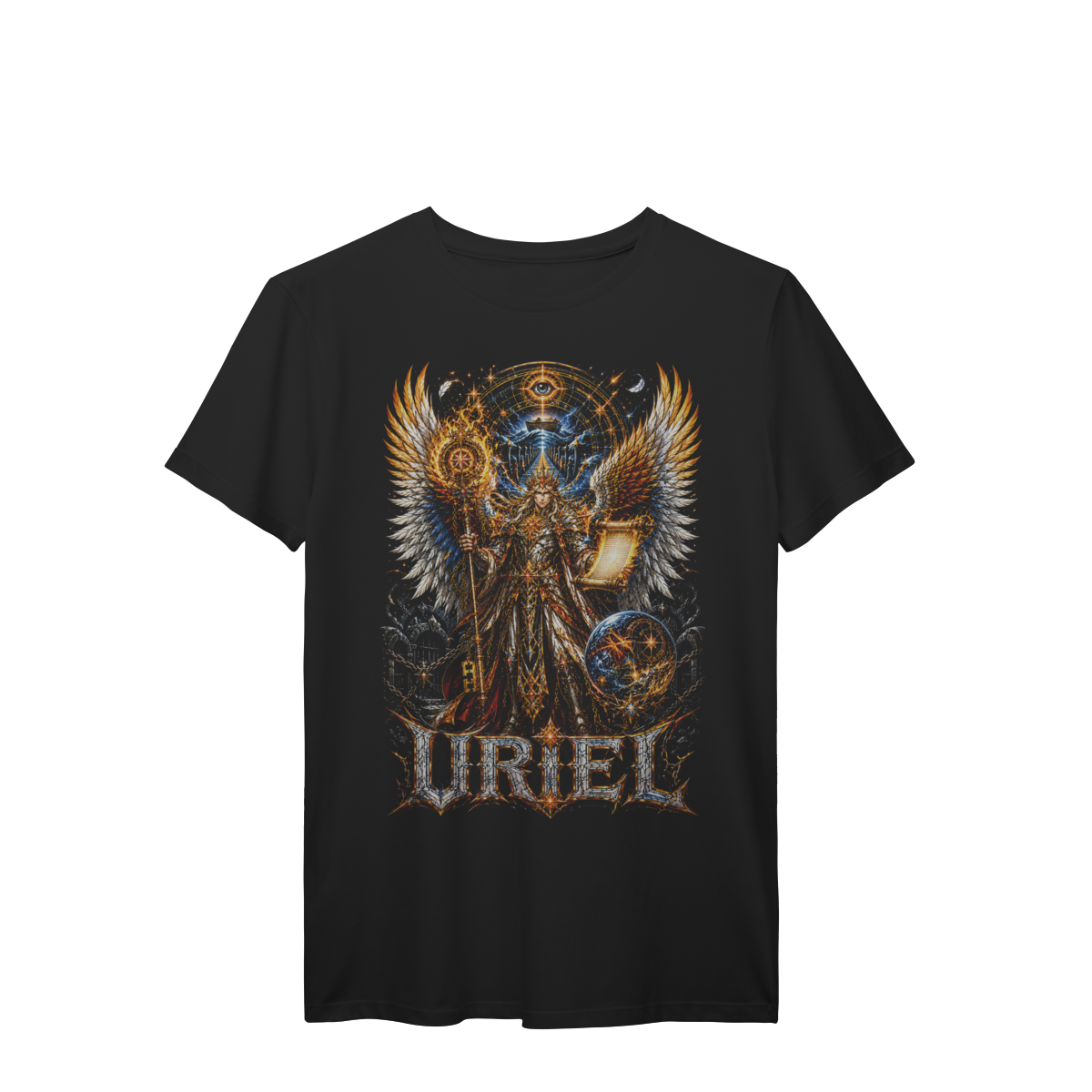 Camiseta Uriel Arcanjo da Luz e Sabedoria Asas Douradas Premium