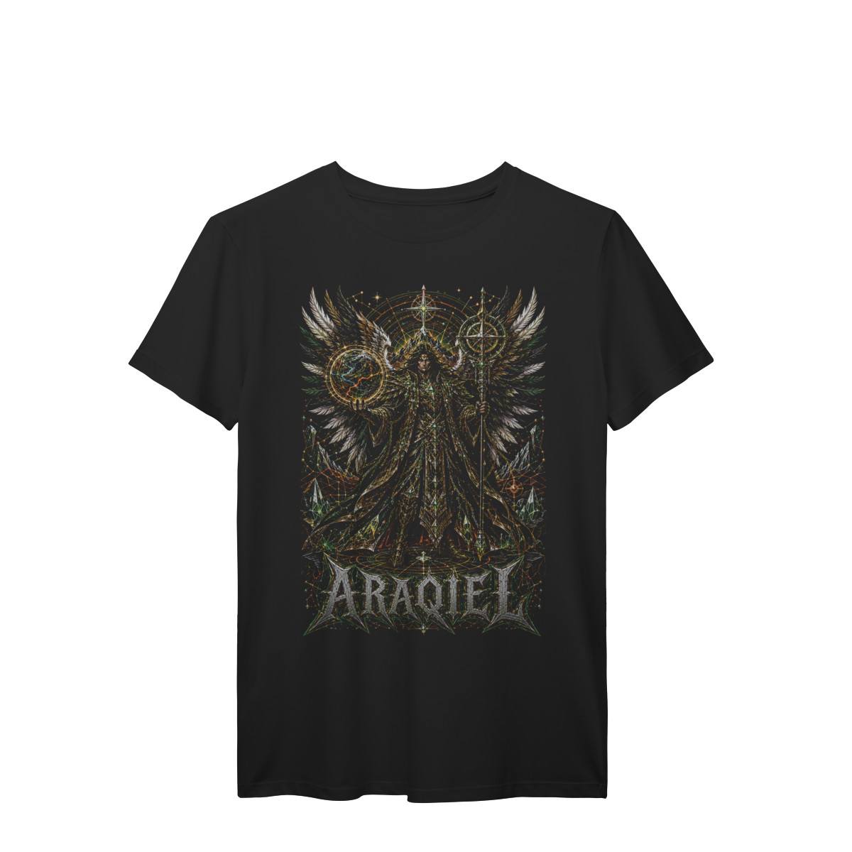 Camiseta Araqiel Anjo Vigilante Guardião Cósmico Esmeralda Premium