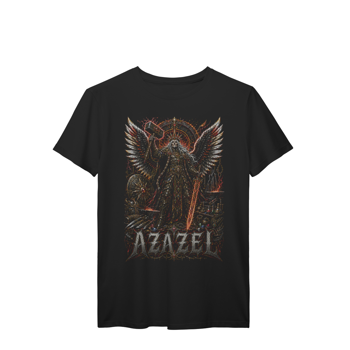 Camiseta Azazel Anjo Vigilante Guerreiro da Forja Dark Fantasy Premium