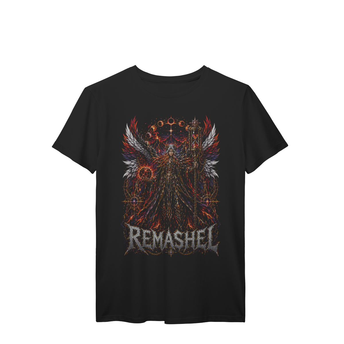 Camiseta Remashel Guardião do Tempo Celestial Ampulheta Cósmica Premium