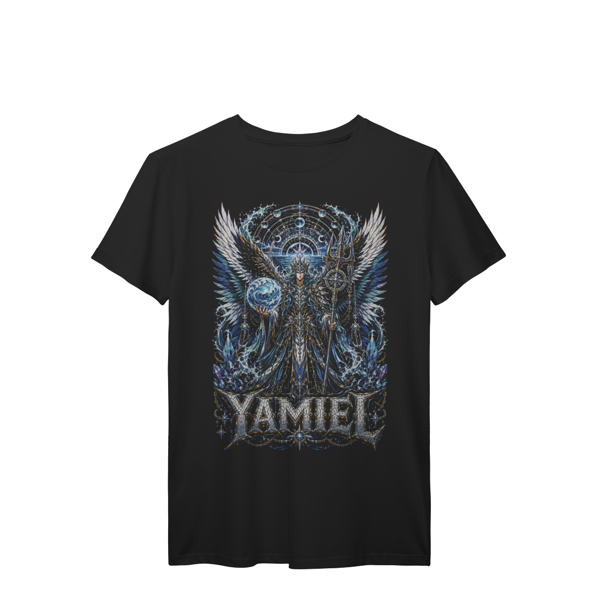 Camiseta Yamiel Guardião dos Mares Celestiais Tridente Azul Premium