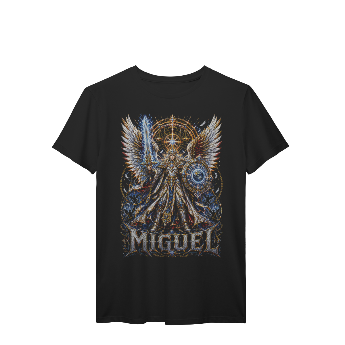 Camiseta Arcanjo Miguel Guerreiro Celestial Espada da Justiça Premium