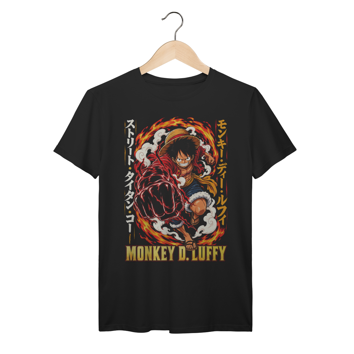 Camiseta Monkey D. Luffy Punho de Combate Chamas Anime Premium