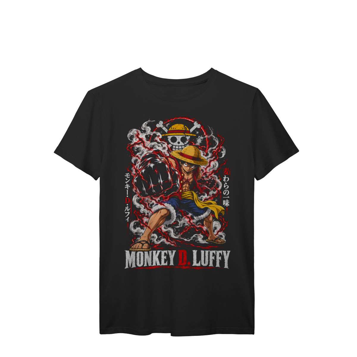 Nome do produto: Camiseta Monkey D. Luffy Haki Punho Negro Chapéu de Palha Premium