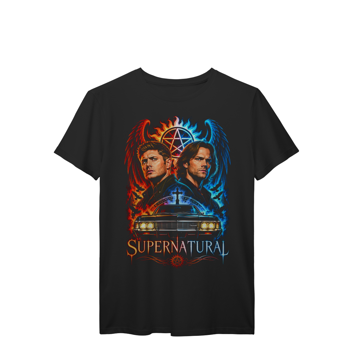 Camiseta Supernatural Caçadores Carro Clássico Fogo e Gelo Premium