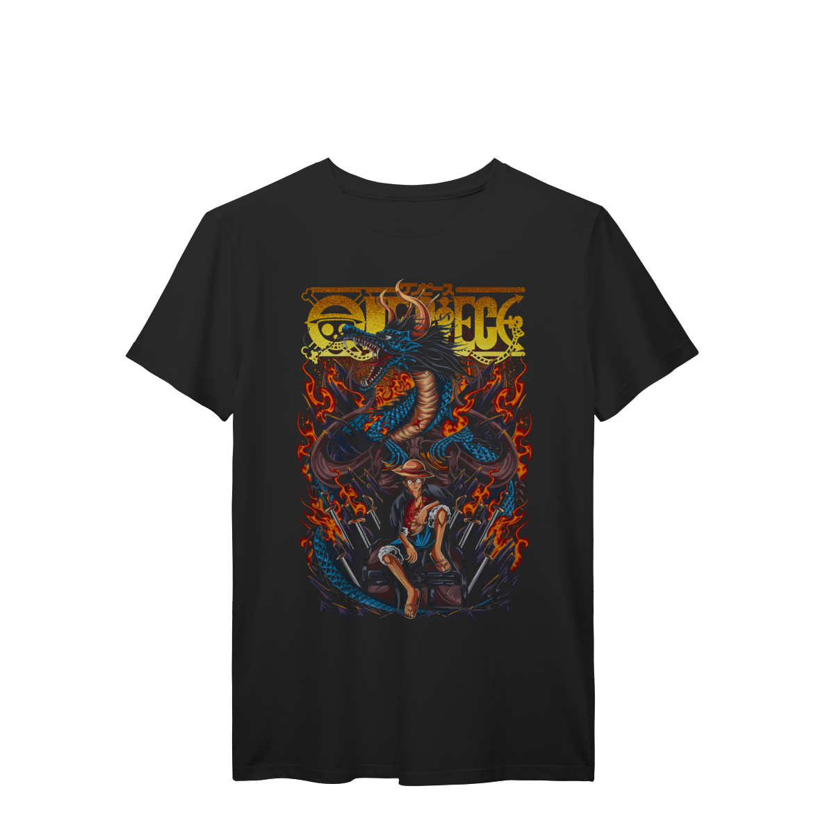 Camiseta One Piece Monkey D. Luffy Dragão Azul Rei dos Piratas Anime Unissex Premium