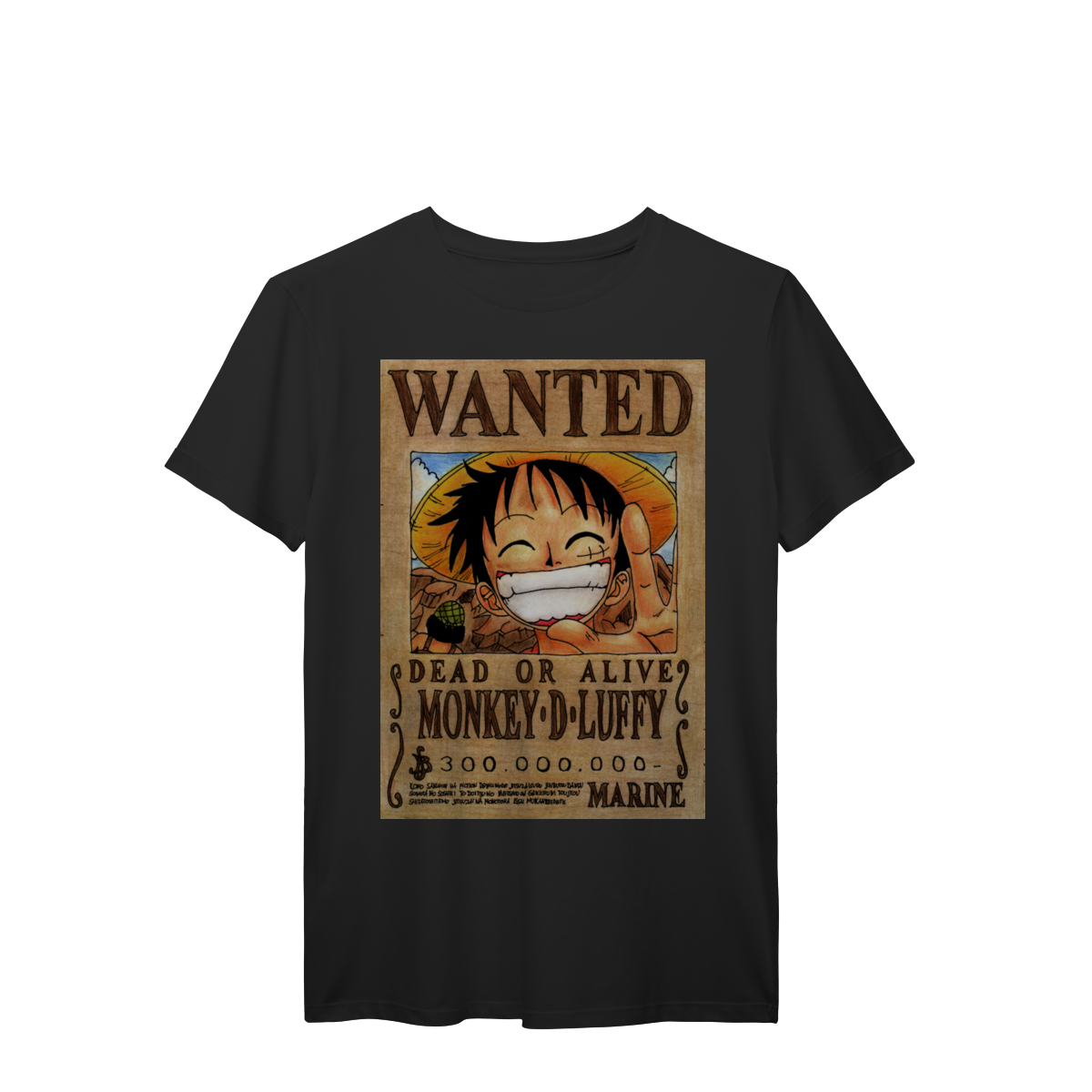 Camiseta One Piece Monkey D. Luffy Dead or Alive Wanted Poster Anime Geek Otaku Unissex Premium