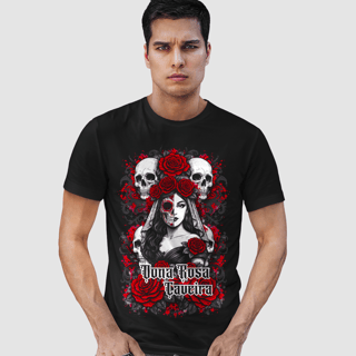 Nome do produto Camiseta Rosa Caveira - Preta
