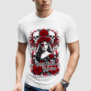 Nome do produto Camiseta Rosa Caveira - Branca