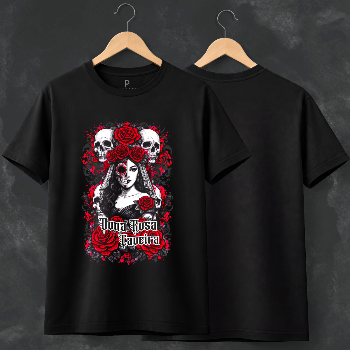 Nome do produto: Camiseta Rosa Caveira - Preta
