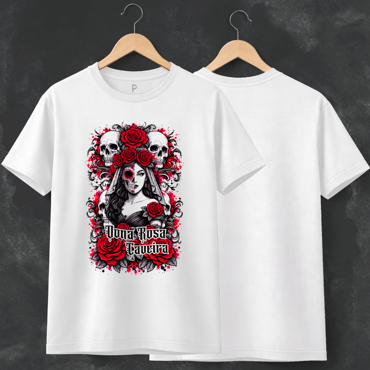 Nome do produto: Camiseta Rosa Caveira - Branca