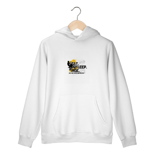 Nome do produto Eat, Sleep, Ride - Collab  Lá e de Moto Outra Vez  - Unissex, Moletom Canguru