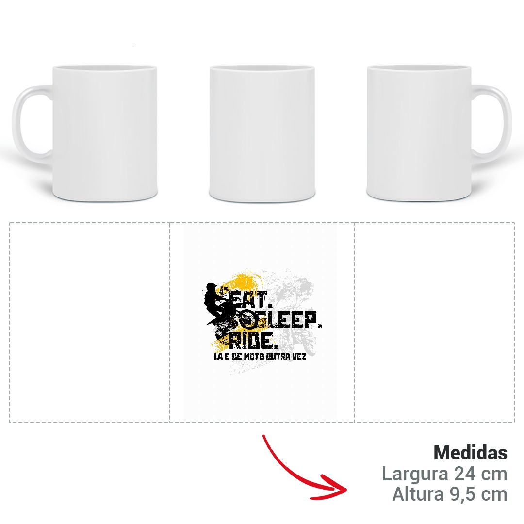 Nome do produto: Eat, Sleep, Ride - Collab  Lá e de Moto Outra Vez  - Caneca Mágica 