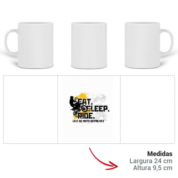 Eat, Sleep, Ride - Collab  Lá e de Moto Outra Vez  - Caneca Mágica 
