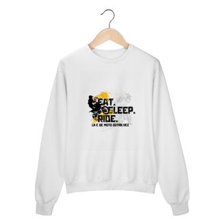 Nome do produto Eat, Sleep, Ride - Collab  Lá e de Moto Outra Vez  - Unissex, Moletom fechado