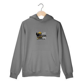 Nome do produto Eat, Sleep, Ride - Collab  Lá e de Moto Outra Vez  - Unissex, Moletom Canguru
