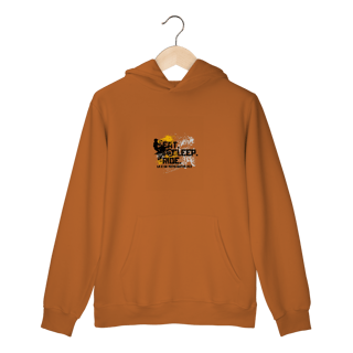 Nome do produto Eat, Sleep, Ride - Collab  Lá e de Moto Outra Vez  - Unissex, Moletom Canguru