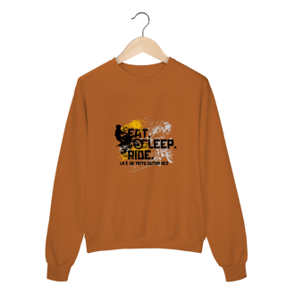 Nome do produto Eat, Sleep, Ride - Collab  Lá e de Moto Outra Vez  - Unissex, Moletom fechado
