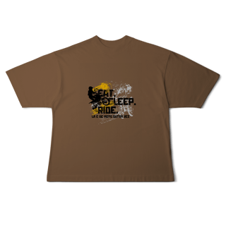 Nome do produto Eat, Sleep, Ride - Collab Lá e de Moto Outra Vez - Unissex, 100% Algodão, Oversized