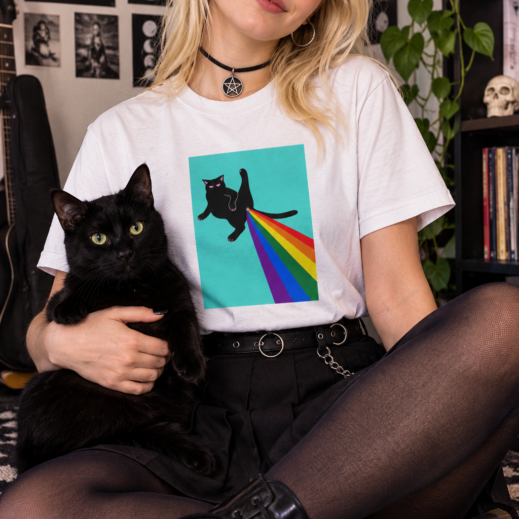 Gato fazendo arco-íris