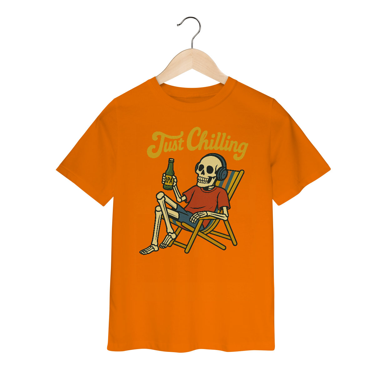 Nome do produto: Camiseta Infantil Caveira Just Chilling - Modelo 1