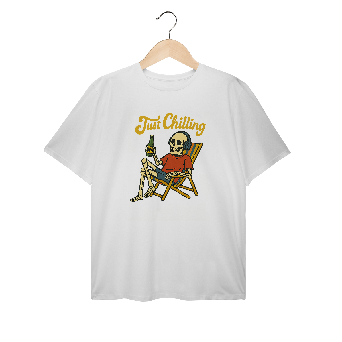 Nome do produto: Camiseta Plus Size Caveira Just Chilling - Modelo 1