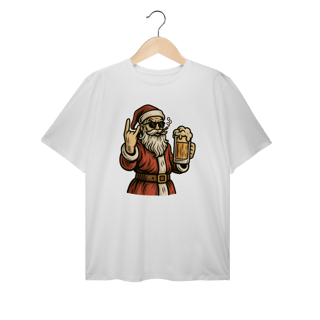 Camiseta Plus Size Natal Modelo 4 - Papai Noel Bebendo Cerveja