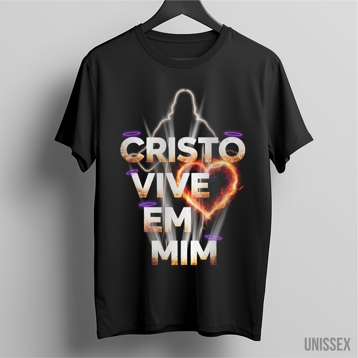 Nome do produto: Camiseta Cristo Vive - Fogo e Glória (Unissex)