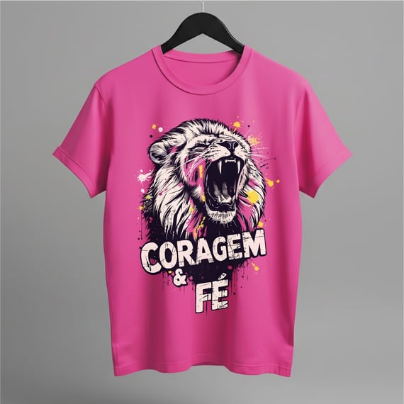 Camiseta Lion Pink: Coragem & Fé