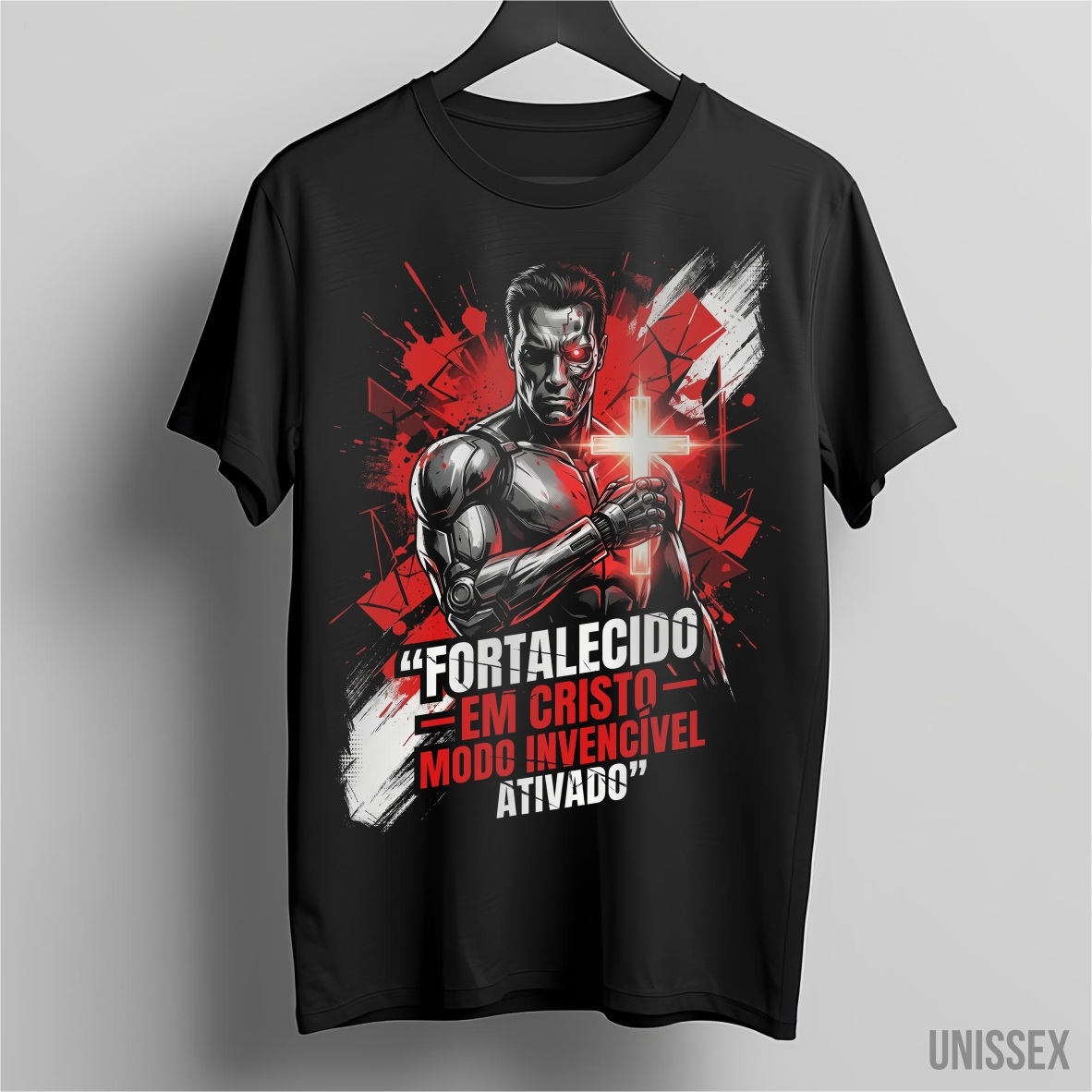 Nome do produto: Camiseta Fortalecido em Cristo: Modo Invencível