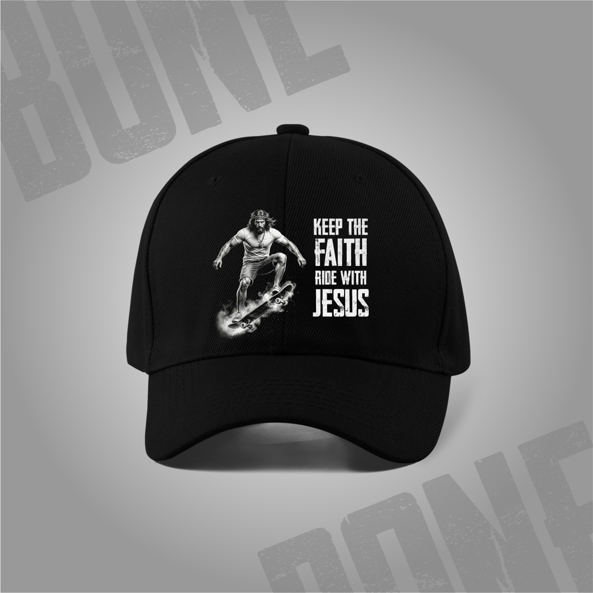 Nome do produto: Boné Skate Faith: A Jornada com Jesus