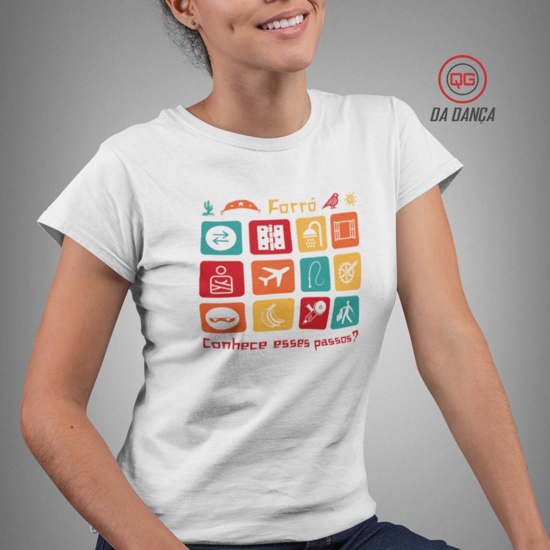 Nome do produto: Camiseta de Dança Feminina - Passos de Forró