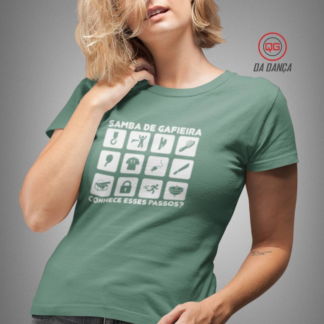Nome do produto: Camiseta de Dança Feminina - Passos de Samba (estonada)
