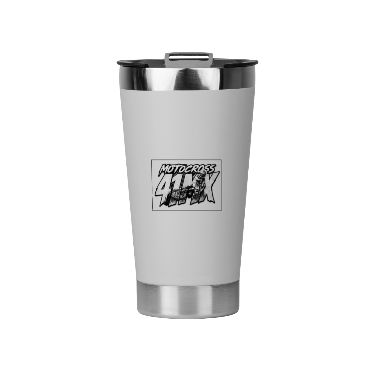 Copo Térmico 41MX 473ml Inox Branco e Preto – para Motocross, Esporte e Escritório - 00193