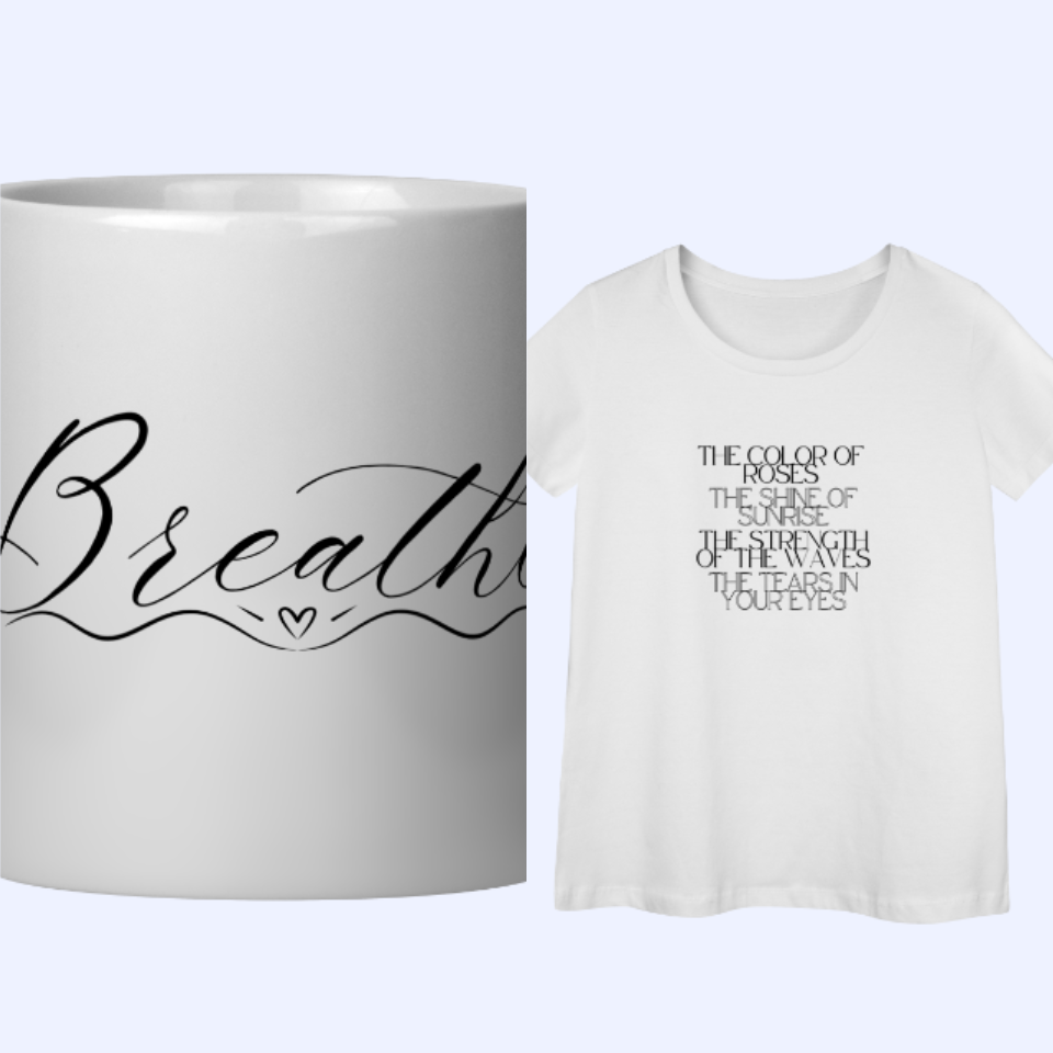Nome do produto: Kit Breathe III - Camiseta Feminina e Caneca
