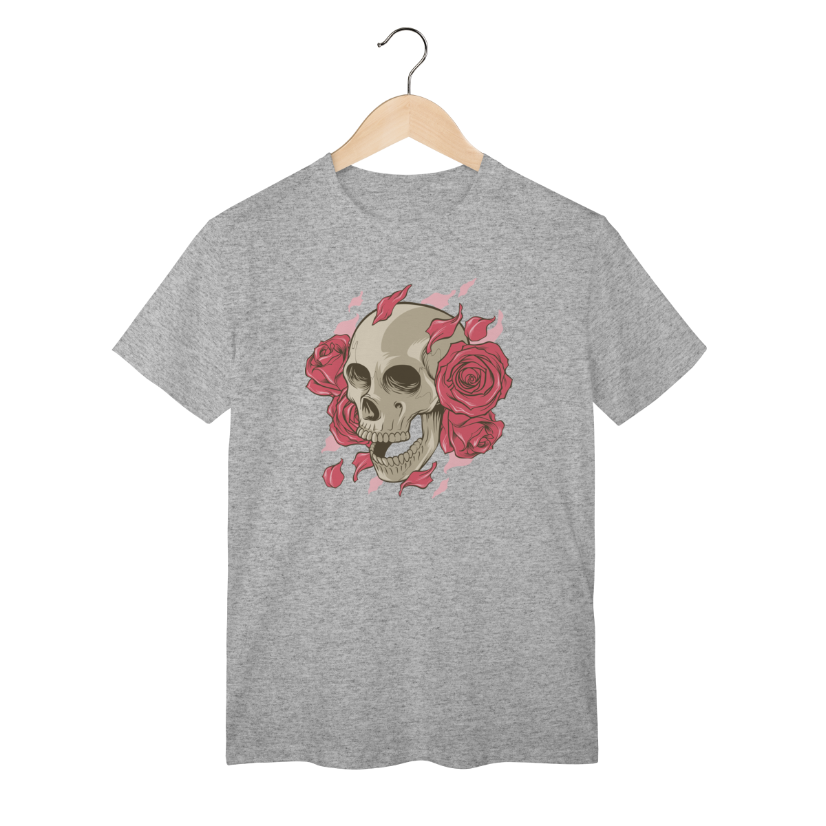 Nome do produto: Camiseta Caveira Flores Rosas