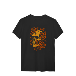 Nome do produto Camiseta Caveira e Rosas Estampa Unissex Preta Algodão