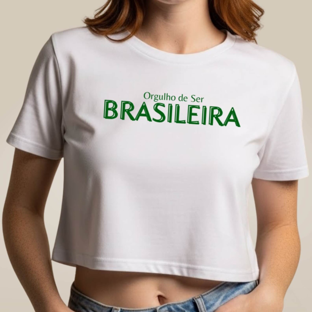 Nome do produto: Cropped Orgulho de Ser Brasileira Branco e Verde
