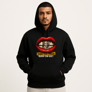 Nome do produto Moletom Quality Canguru “Tudo Tem Preço” – Estampa com Crítica Visual  | OxVibe Streetwear