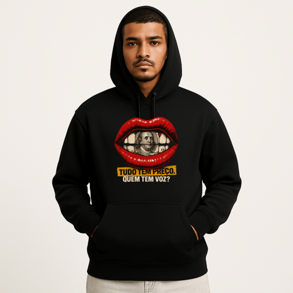 Moletom Quality Canguru “Tudo Tem Preço” – Estampa com Crítica Visual  | OxVibe Streetwear