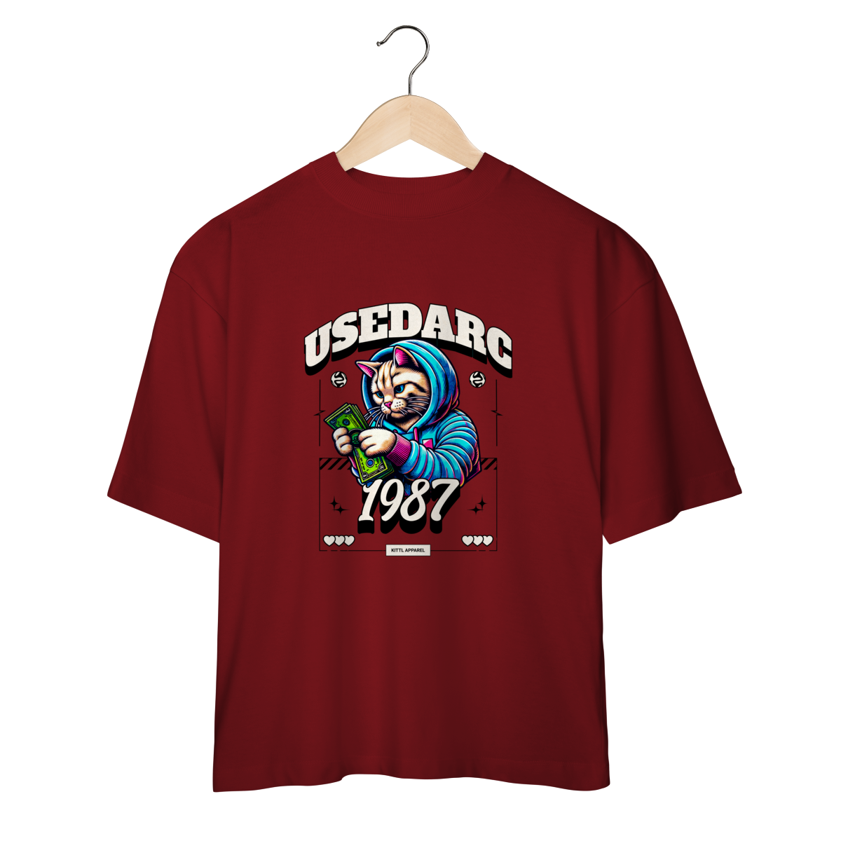 Nome do produto: Camiseta UseDarc – Gato Contando Dinheiro 1987 Street Style